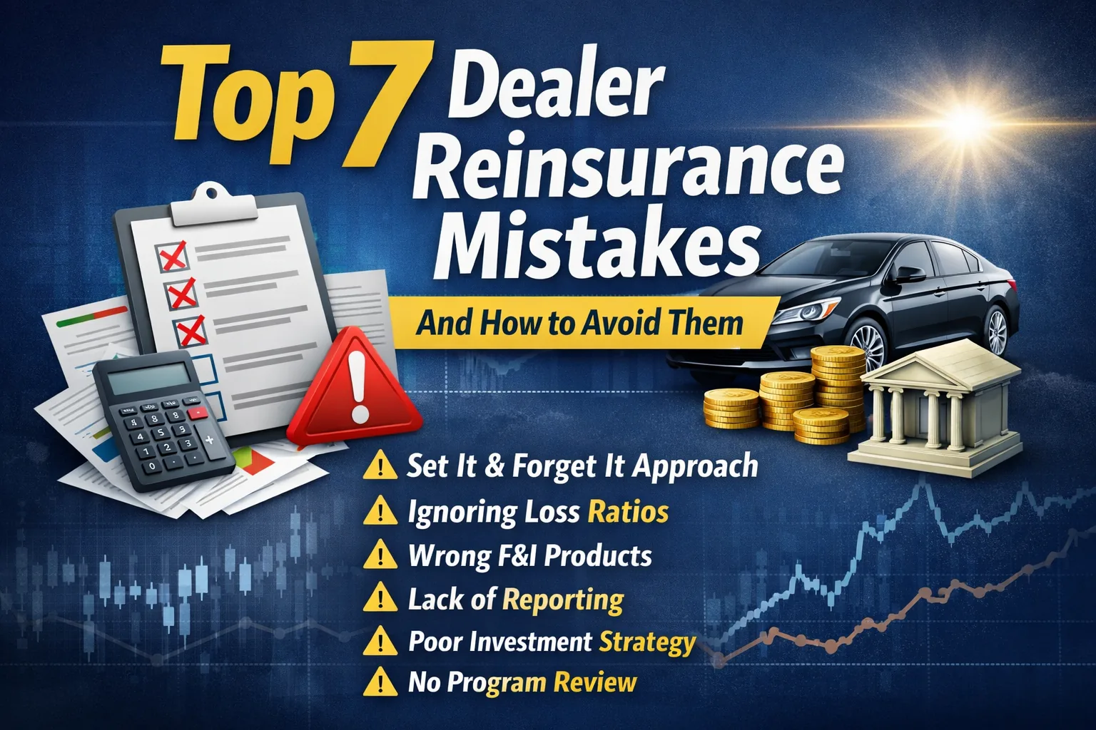 Common dealer reinsurance mistakes across strategy, economics, fees, claims, reporting, governance, and provider selection, with warning signs and corrective steps.